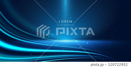 Abstract scene elegant blue light lines on dark background with lighting effect and sparkle. Abstract scene elegant blue light lines on dark background with lighting effect and sparkle. 120722952