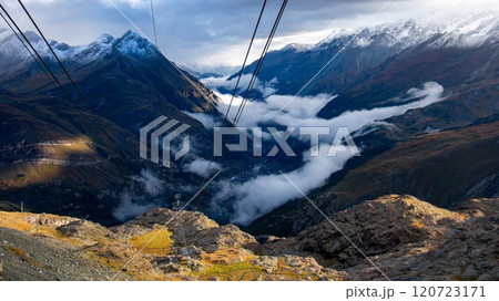 トロッケナーシュテークから　マッター谷のツェルマットを望む　、スイス、　ツェルマット 120723171