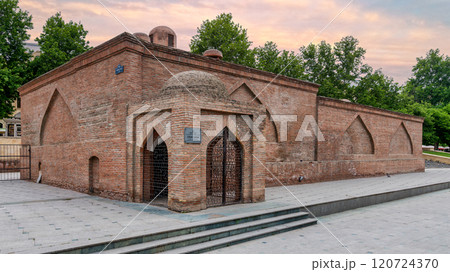 Historic Chokak Hamam in Ganja, Azerbaijan at Sunset Showcasing Traditional Brick Architecture Historic Chokak Hamam in Ganja, Azerbaijan at Sunset Showcasing Traditional Brick Architecture 120724370