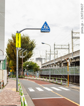 指示標識 407-B「横断歩道」と注意喚起のメッセージ 120724637