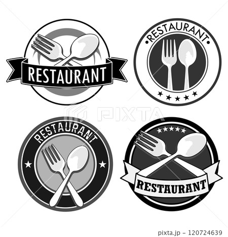 restaurant logo with fork and spoon inside 120724639