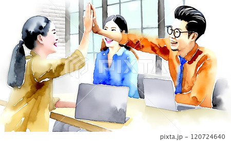 Group of businessmen are having success working at the office. 120724640