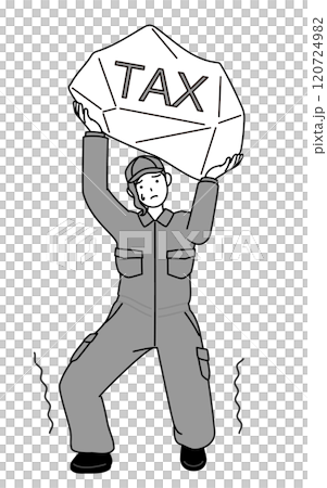 Female mechanic in overalls struggling with tax hike 120724982