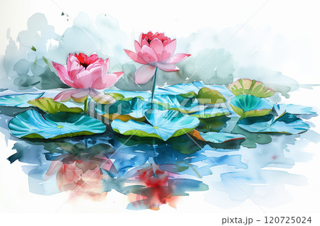 Watercolor painting of lotus in water. 120725024