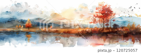 Watercolor painting of a house in the forest in autumn. Watercolor painting of a house in the forest in autumn. 120725057