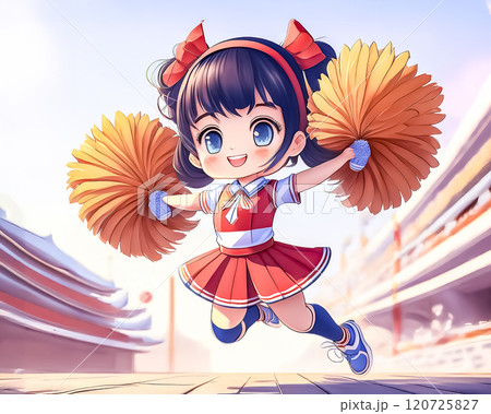ちびキャラ　チアリーダーの衣装を着た少女のイメージ素材 120725827