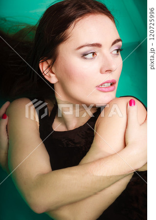 Portrait of sexy seductive woman in water. Portrait of sexy seductive woman in water. 120725996