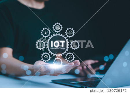 IoT Technology, Internet of Things. Internet of Things (IoT) concept. illustration features interconnected gears representing various smart devices, technologies, emphasizing connectivity, innovation, 120726172