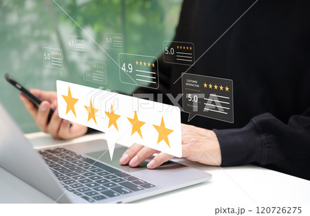 Customer Satisfaction Rating and Feedback Concept. Professional interaction with a digital customer satisfaction survey, emphasizing high-quality service and customer feedback. experience, review, Customer Satisfaction Rating and Feedback Concept. Professional interaction with a digital customer satisfaction survey, emphasizing high-quality service and customer feedback. experience, review, 120726275
