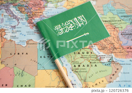 Bangkok, Thailand December 10, 2023 Saudi Arabia and Pakistan map in world map paper. Bangkok, Thailand December 10, 2023 Saudi Arabia and Pakistan map in world map paper. 120726376