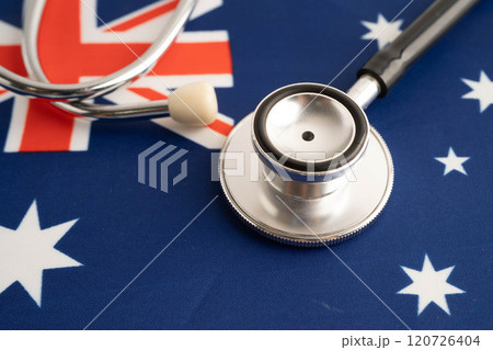 Australia flag with black stethoscope, Business and finance concept. 120726404