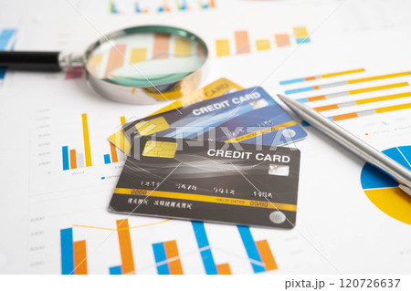 Magnifying glass on charts graphs paper. Financial development, Banking Account, Statistics, Investment Analytic research data economy. 120726637