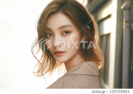 茶髪の美人女性・ヘアスタイル・ファッション「AI生成画像」 120726801