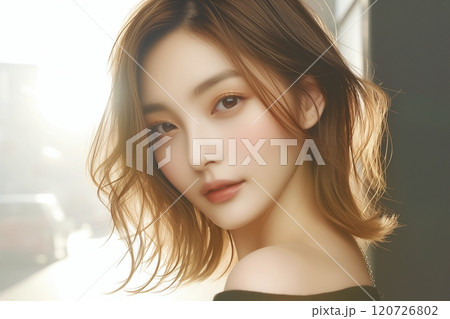 茶髪の美人女性・ヘアスタイル・ファッション「AI生成画像」 120726802