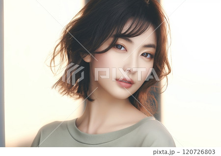 茶髪の美人女性・ヘアスタイル・ファッション「AI生成画像」 120726803