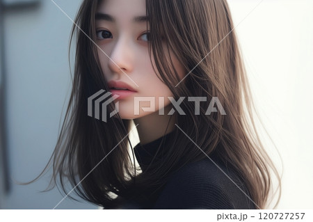 セーターを着た美しい女性モデル「AI生成画像」 120727257