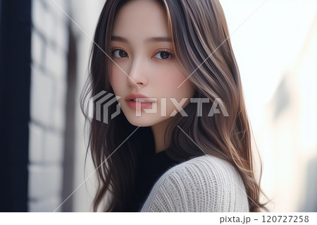 セーターを着た美しい女性モデル「AI生成画像」 120727258