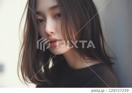 セーターを着た美しい女性モデル「AI生成画像」 120727259