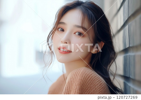 セーターを着た美しい女性モデル「AI生成画像」 120727269