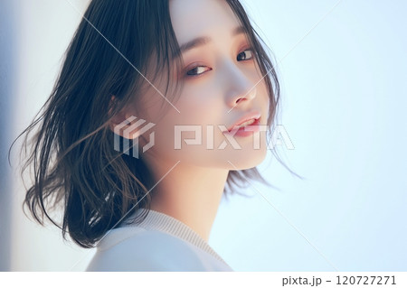 セーターを着た美しい女性モデル「AI生成画像」 120727271