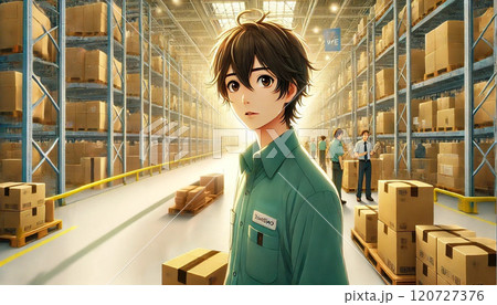 倉庫で働く男性作業者のイラスト素材 [120727376] - PIXTA