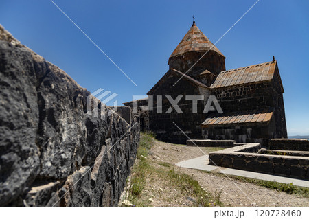 Serenity at Sevanavank monastery overlooking Lake Sevan on a clear blue sky day in Armenia Serenity at Sevanavank monastery overlooking Lake Sevan on a clear blue sky day in Armenia 120728460