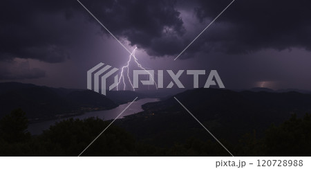 夜中の稲妻の嵐 AI生成画像 夜中の稲妻の嵐 AI生成画像 120728988