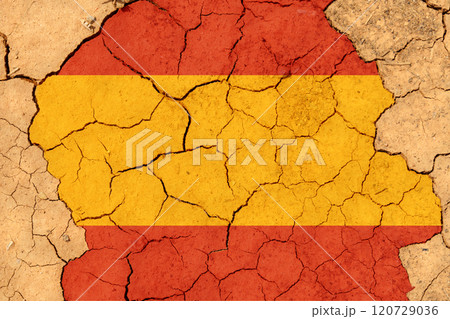 Drought. On dry, cracked ground, the image of the flag of Spain. Drought. On dry, cracked ground, the image of the flag of Spain. 120729036