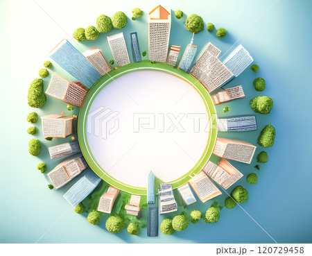 中央にコピースペースのあるミニチュア都市イメージ素材 120729458