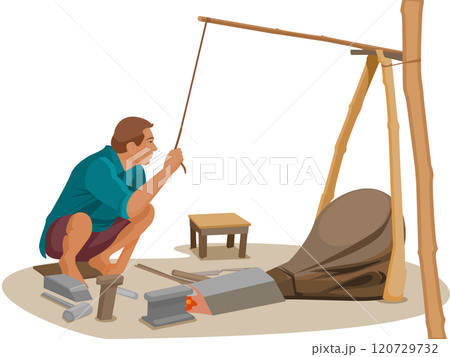 blacksmith in the streets of the village with a traditional work 120729732
