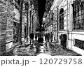 スペイン、グラナダの街角、線画 120729758