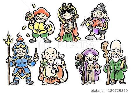 七福神 筆タッチ手描き 立ちポーズイラストセット 七福神 筆タッチ手描き 立ちポーズイラストセット 120729830