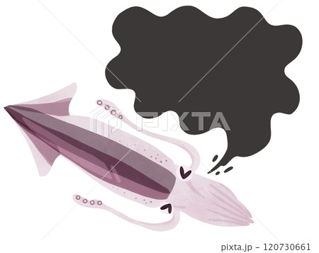 墨を吐くイカ 水彩風手描きイラスト 墨を吐くイカ 水彩風手描きイラスト 120730661