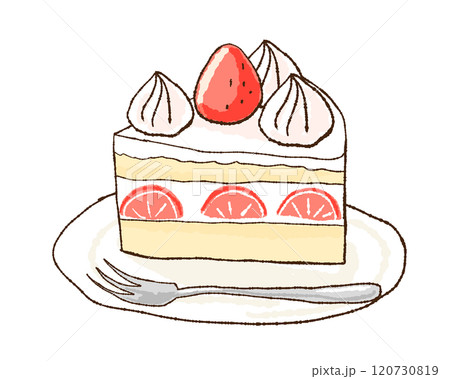 苺がのったシンプルなショートケーキの手描きイラスト 120730819