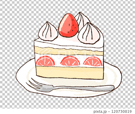 苺がのったシンプルなショートケーキの手描きイラスト 120730819