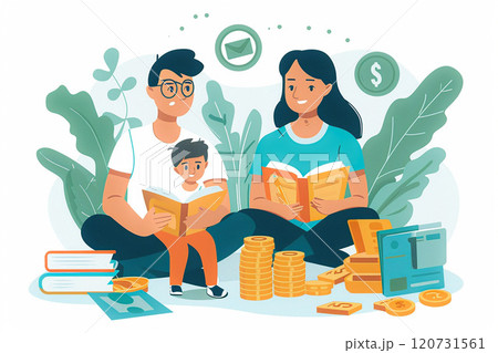 Financial planning for families, couple managing personal finances, flat vector illustration 120731561
