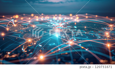 Global supply chain network, abstract map of transportation routes and distribution hubs, modern design 120731871