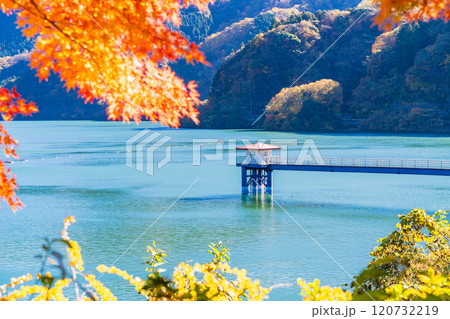 【神奈川県】紅葉が美しい丹沢湖・三保ダム測水塔 120732219