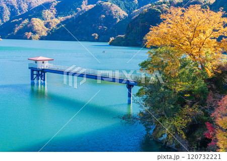 【神奈川県】紅葉が美しい丹沢湖・三保ダム測水塔 120732221