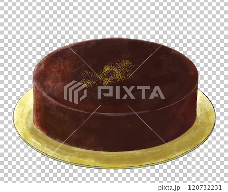 Illustration of a Sachertorte (whole) on a plate Illustration of a Sachertorte (whole) on a plate 120732231
