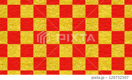 和柄　市松模様　赤と金箔　16:9 120732507