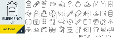 防災グッズに関するアイコンセット 120732525