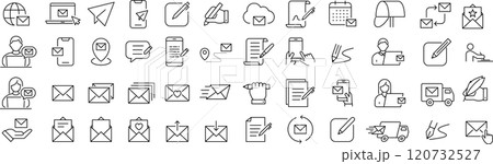 ベクターでモノクロのメールと手紙に関する線画アイコンセット ベクターでモノクロのメールと手紙に関する線画アイコンセット 120732527