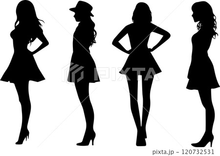 女性の横向きと正面のシルエットセット 120732531