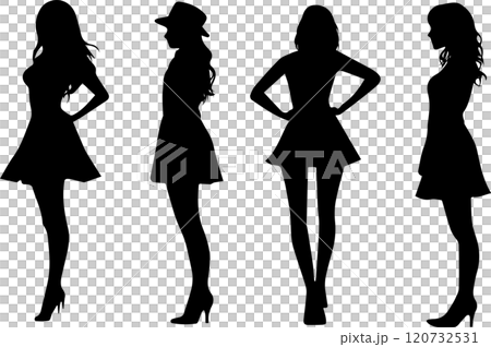 女性の横向きと正面のシルエットセット 120732531