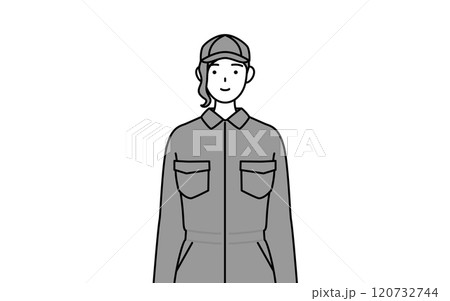 正面を向いたつなぎ姿の女性整備士 正面を向いたつなぎ姿の女性整備士 120732744