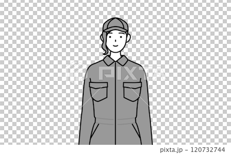 正面を向いたつなぎ姿の女性整備士 正面を向いたつなぎ姿の女性整備士 120732744