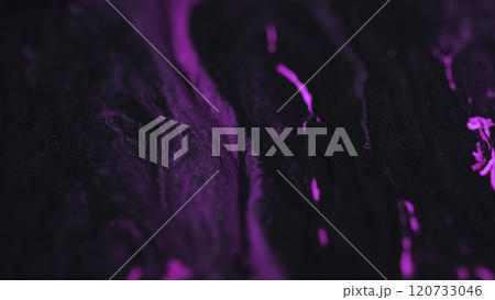 Bright fluid water. Bokeh light. Defocused neon purple pink black color glittering shimmer texture gel ink wave move on modern abstract art background. Bright fluid water. Bokeh light. Defocused neon purple pink black color glittering shimmer texture gel ink wave move on modern abstract art background. 120733046