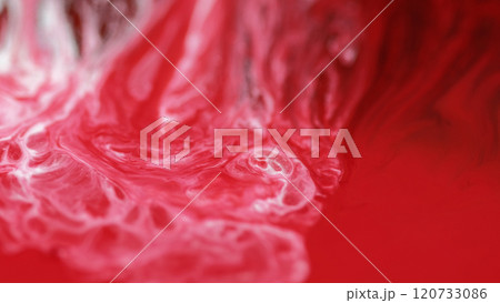 Abstract moisture. Water marble. Red and white colors on art background. Acrylic drawing on canvas with scarlet gradient and splash. 120733086