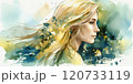 Watercolor young woman with flowers portrait art 120733119